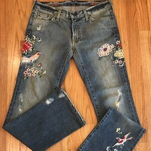 Jcrew size 26 embroidered hip slung jeans